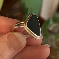 Vintage Sterling Silver And Jet Navajo Ring
