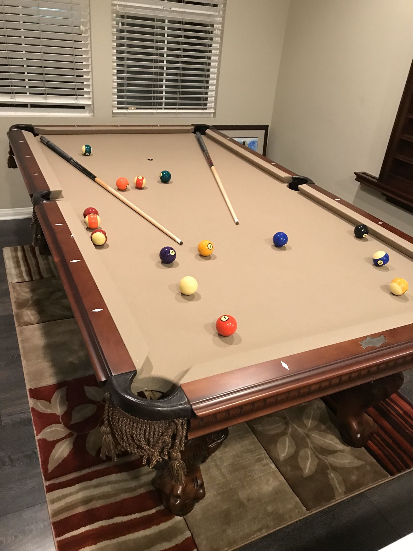 American Heritage Tacoma Pool Table with Matching Wall Rack - Like New