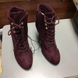 Rebel By ZiGi 7M Kerlynn Wedge Wine Lace-Up Boots New