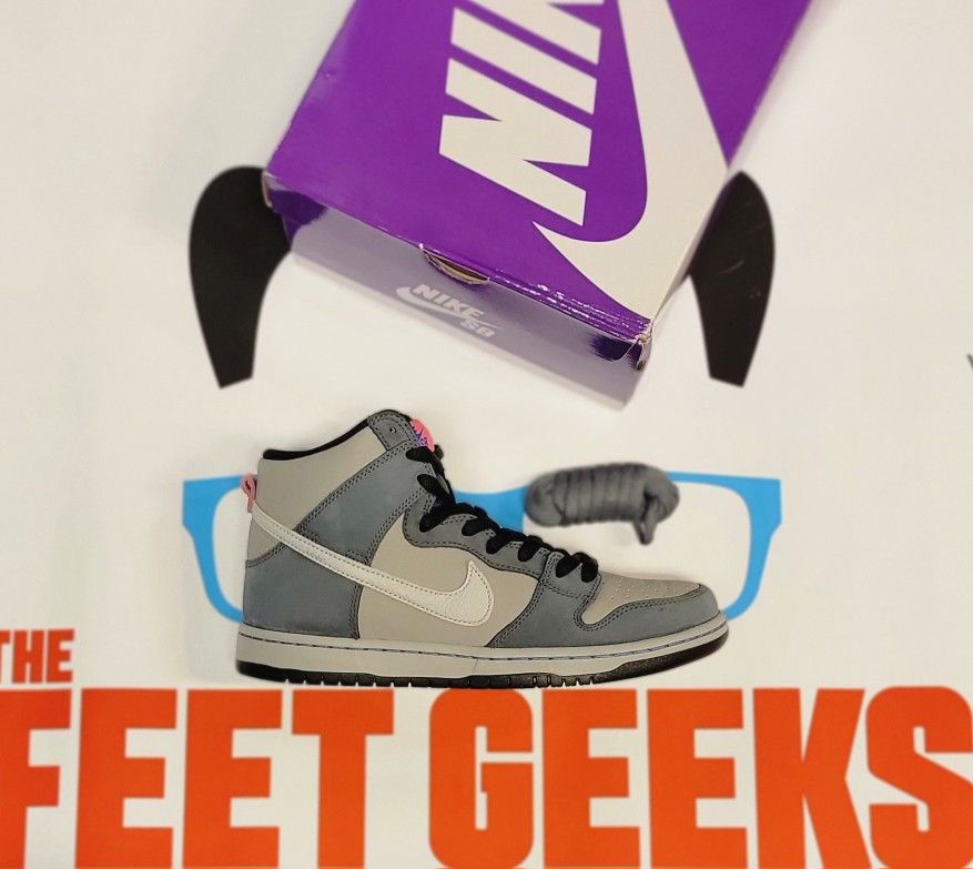 Nike Sb Dunk High Grey Size 8.5 Men Shoes Nike Dunk High Retro SE Light Smoke Grey/White/Gym Red  main image 3