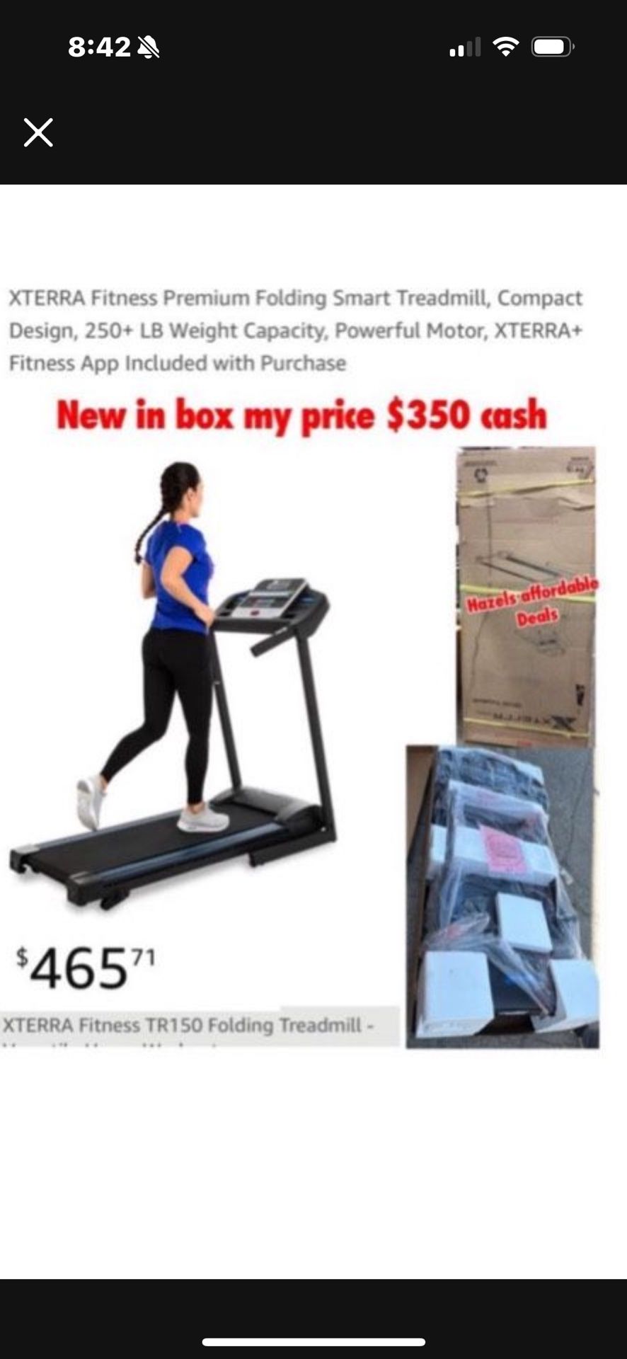 New in box XTERRA TR150 Fitness Premium Folding Smart Treadmill, Compact Design, supports 250+ LB Weight , Powerful Motor, XTERRA+ Fitness $350 cas