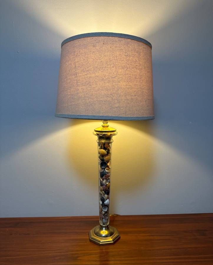 Sea Shell Filled Skinny Modern Glass Table Lamp