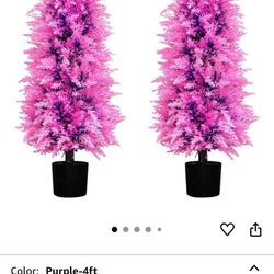 2 Pack Artificial Cedar Topiary Trees 4FT Pink and Purple