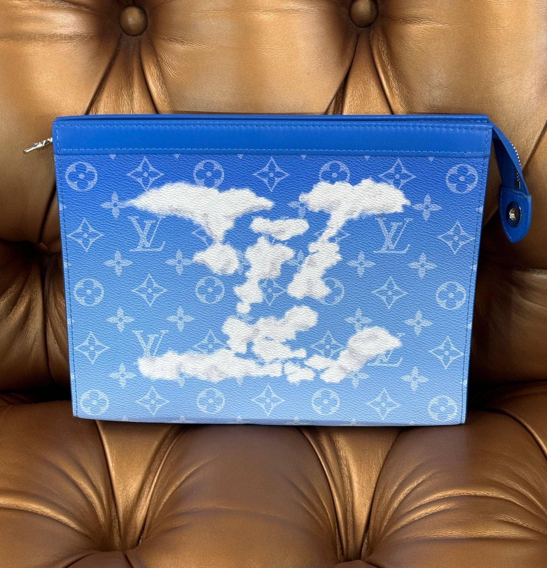Louis Vuitton LV Monogram A4 Virgil Abloh Blue Clouds Pochette Voyage MM Monogram Clutch