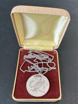 Sterling Silver Necklace, 30” Long, 1/16” Wide With Zodiac Cancer (month of June) Sign Pendant In 1 1/4” Diameter, Weights 20 Grams, Selling For $55, 