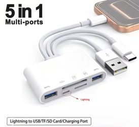 5-in-1 USB OTG Adapter with MicroSD And SD Card Reader Slots Compatible with iPhone iPad USB-C And USB-A Devices SD/SDHC/SDXC/MM