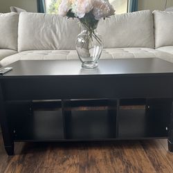 Lift Top Coffee Table with Storage Shelf w/Hidden Compartment and 3 Lower Open Shelves for Living Room,Black