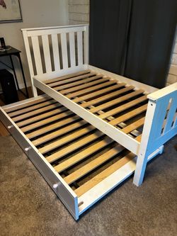 White Wood Twin Bed Frame with Trundle