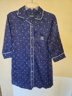 Lauren Ralph Lauren Blue Floral And Polka Dot Sleep Shirt Designer Sleepwear