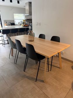 Modern Wood Dining Table with 6 Chairs