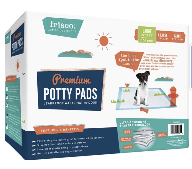 $25 Firm Puppy pet pads Frisco Training Potty Pads, 150 pads 22”x23”