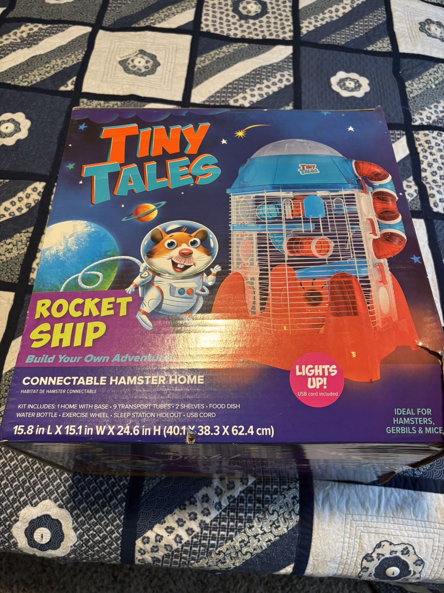 Light Up Rocket Hamster Cage With Extra Tubes