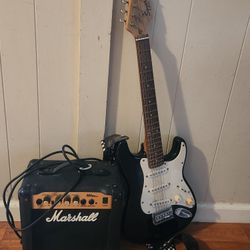 Squier Mini By Fender Guitar With Marshall MG10CD Amp 
