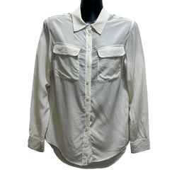 TWO by Vince Camuto Long Sleeve Button Up 100% Silk Shirt  XS Blouse Tunic Cream