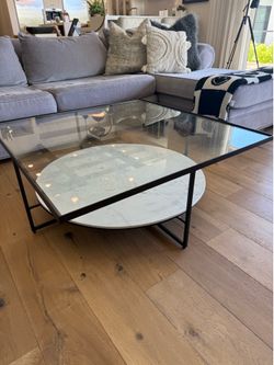 Black Metal Square Glass Coffee Table