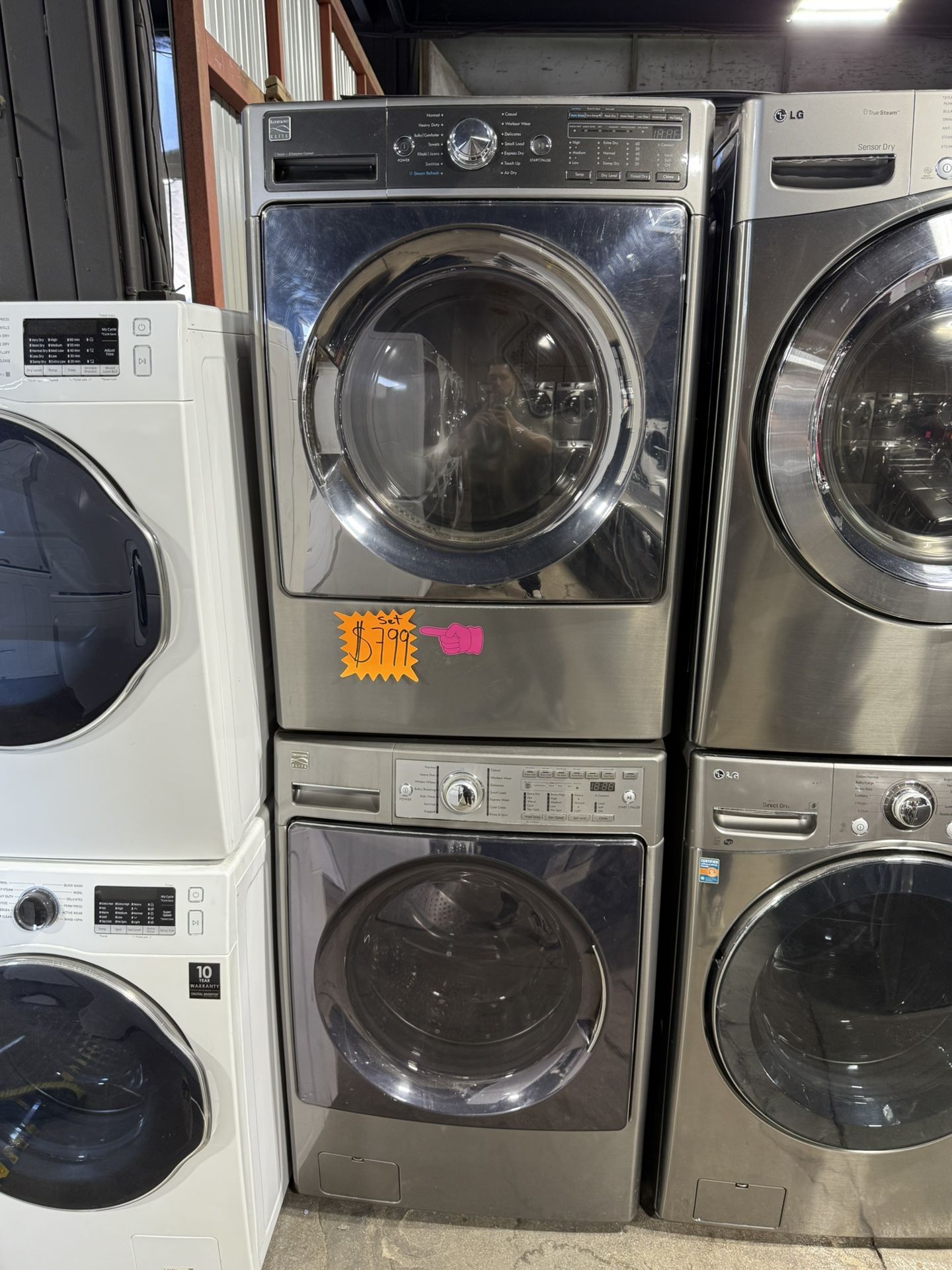 Kenmore stainless steel washer and gas dryer set