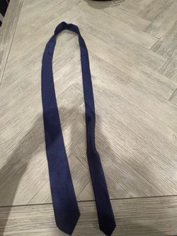 HUGO Men’s Blue Textured Necktie Tie Textured Fabric with Logo Accent