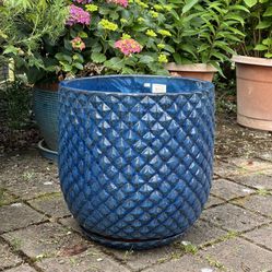 New 17” Blue Large Outdoor Planter Vase Flower Pot