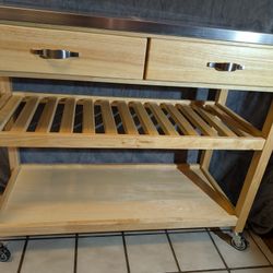 New Kitchen Island made from solid Maple W/ Brushed Stainless Steel Top