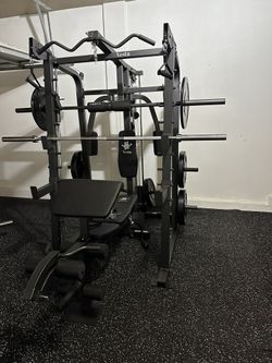 Vesta Fitness Smith Machine 2001 w/Bench Attachment | 230lb Bumpers Weights | 7ft Olympic Bar | Fitness | Gym Equipment | FREE DELIVERY & INSTALL🚚 