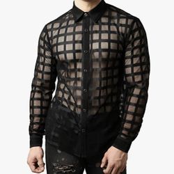 Black Mesh Fishnet Men’s Shirt 