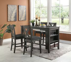 5 Piece Counter Set - Counter Table & 4 Counter Stools - Gray Finish