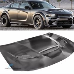 Fits 15-22 Dodge Charger SRT Style Hood Scoop Air Vent Black - Aluminum