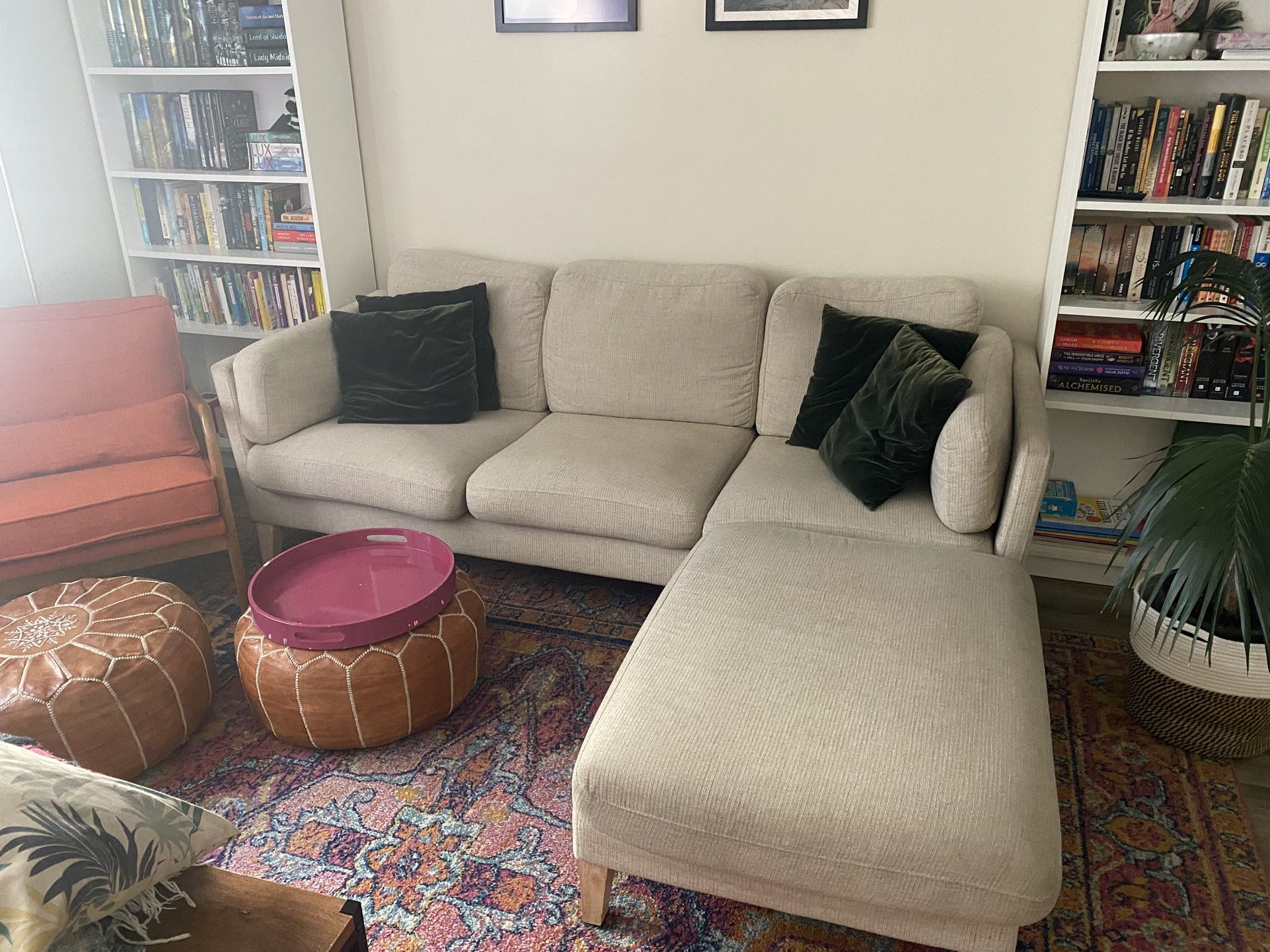 Beige Couch With Ottoman