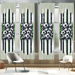 Ambesonne Soccer Window Curtains, Contemporary Design of Sports Ball Huddle with Grungy Stripes Print, Lightweight Decor 4-Panel Set with Rod Pocket, 