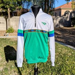 Pony 1/4 Zip Pullover Windbreaker Anorak Green/White Unisex Sm Track Jacket EUC