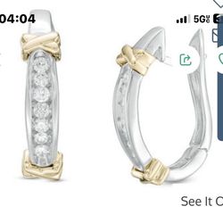 Sexy 1/2 CT. T.W. Diamond "X" Collar Hoop Earrings in 10K Two-Tone Gold
