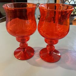 Beautiful Pair Of Amberina Goblets.. 7 Inches Tall.. Selling Set Of 2