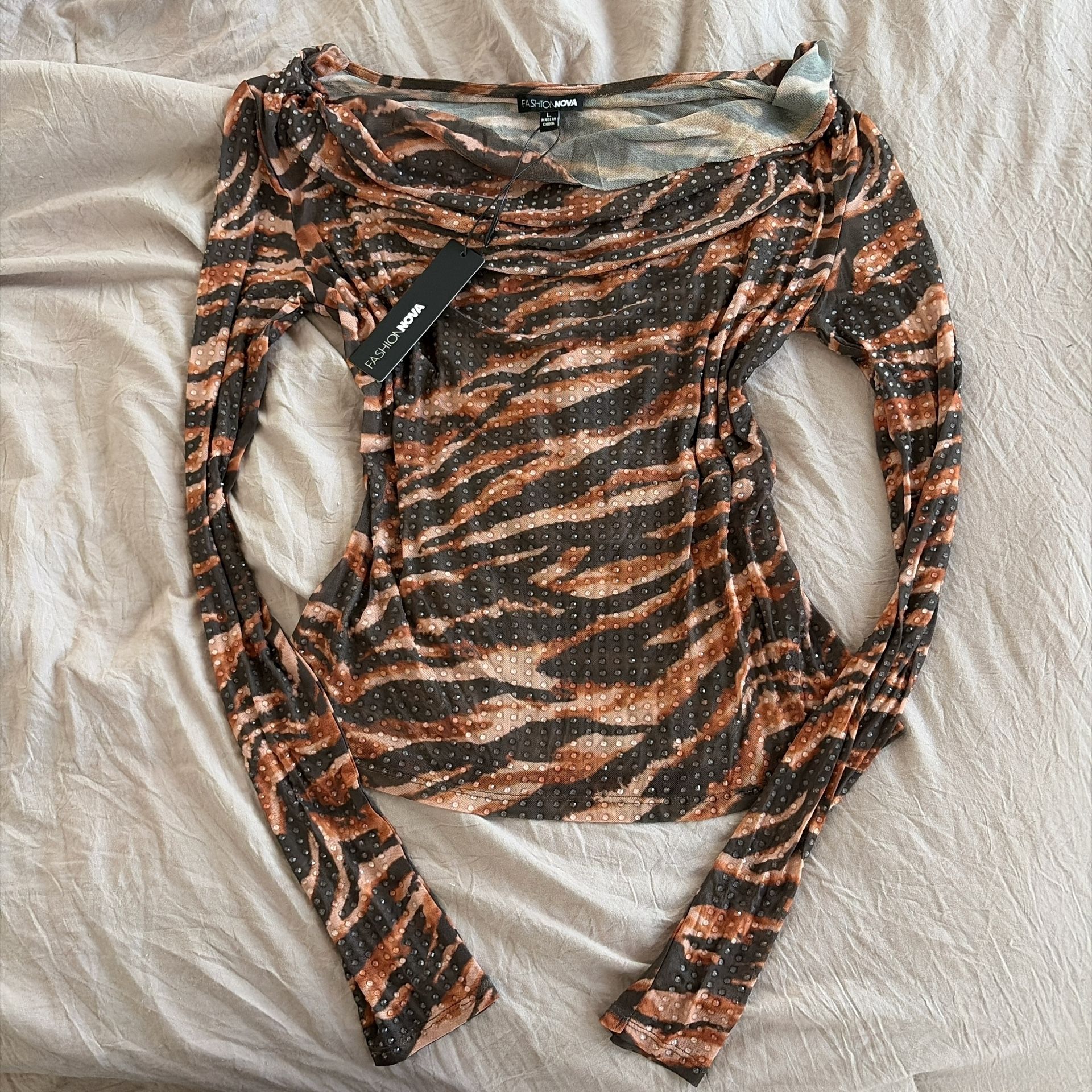 Women’s Blouse Rhinestone Animal Print