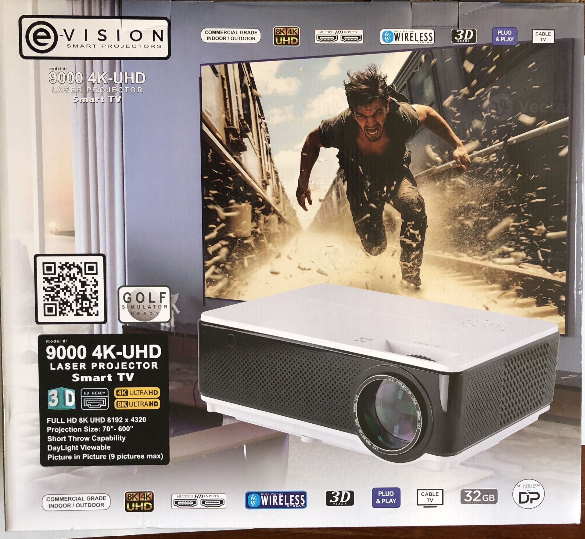 E-Vision 9000 4K-UHD Projector + Screen bundle