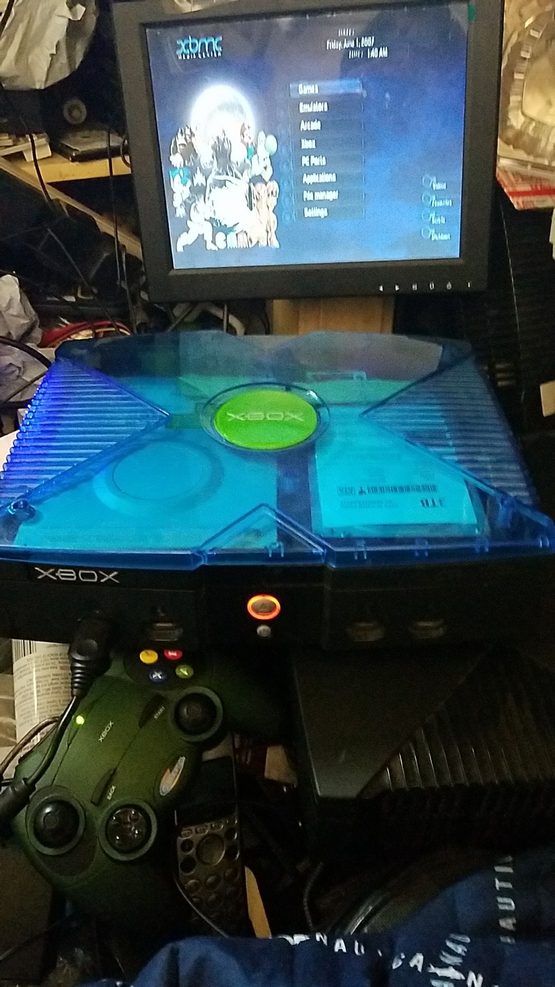 Sky blue xbox.. Modded with 2tb drive and 26,000 Games