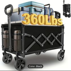 360 Lbs Collapsible Wagon Cart with Wheels Foldable - Folding Utility Heavy Duty Wagons Carts for Grocery Sports Garden Shopping Camping