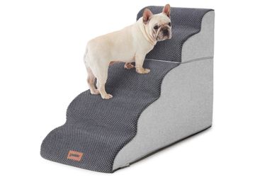 Dog Stairs Ramp for High Beds Up to 25" - 5 Step Pet Stairs for Small to Large Dogs, 35D Foam Dog Steps for Couch with Non-Slip Bottom Grey