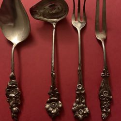 Reed & Barton Vintage Harlequin 4 Piece Condiment Set With Floral Design