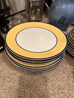 Yellow and Navy Ceramic Dinner Plates Set