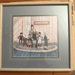 Signed and numbered P. Buckley Moss print of "Father's Loving Care" from 1988. Limited edition print, # 340