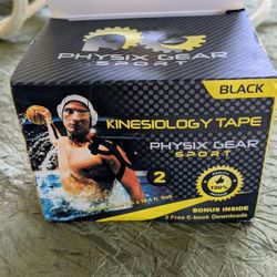 Physix Gear Sport Kinesiology Tape roll. 
Dimensions: 2 inches wide by 16.5 feet long.
Purpose: Designed for joint support, pain relief, and injury re