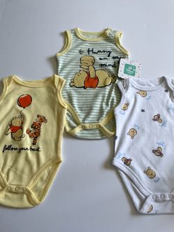 Newborn Baby 0-3M Gender Neutral  Disney Baby Winnie the Pooh & Tigger 3 Pack Sleeveless Bodysuits