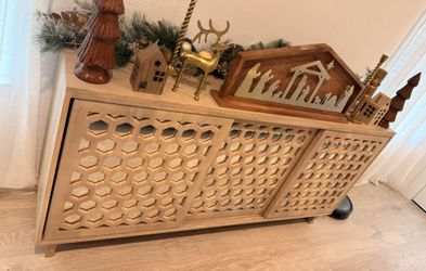 Elegant Mango Wood Cabinet with Mirrored Design 