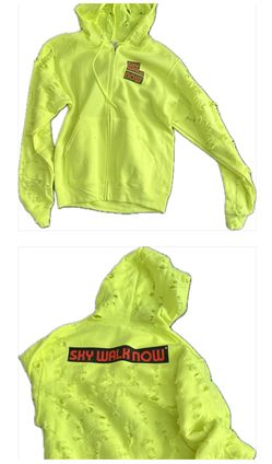 SkywalkNow Neon checker distressed hoodie