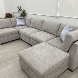 Thomasville Tisdale Modular Sectional Couch 6-piece Beige with Storage Ottoman