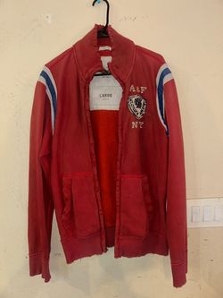 Vintage A&F NY Red Track Jacket Distressed Trim Athletic Patch Size L