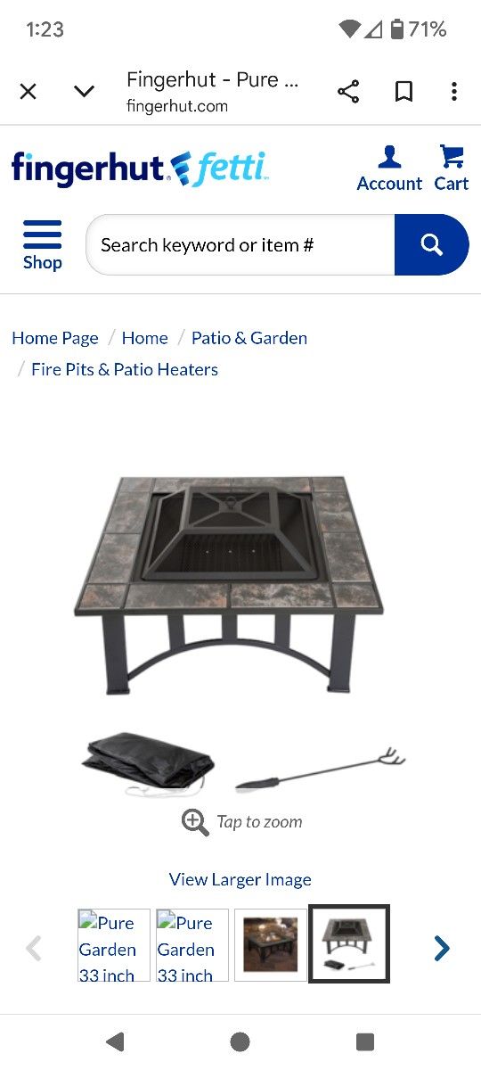Pure garden 33" SQ. Tile Fire Pit W/Cover