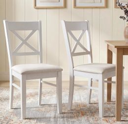 HOMCOM Dining Chairs Set of 2 Upholstered Kitchen Chairs Cross Back White - Brand New in Box