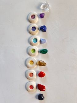 Complete Chakra Stone Set with Carved Holders — 7 Stones