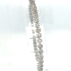 10KT White Gold 7” Diamond Flower Tennis Bracelet 6.00g 2.15CTW 153640